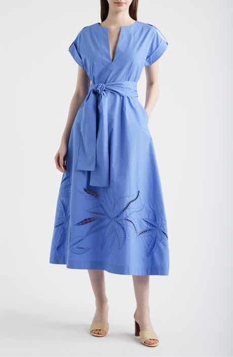 Embroidered Stripe Midi Shirtdress