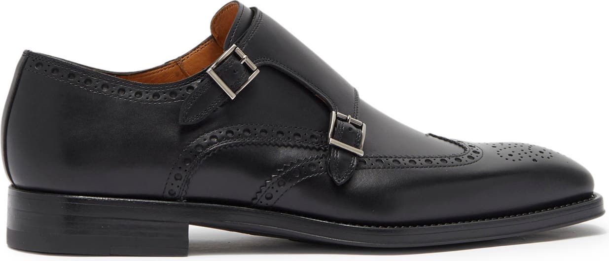 Magnanni Yuma Brogue Wingtip Leather Loafer, Alternate, color, BLACK