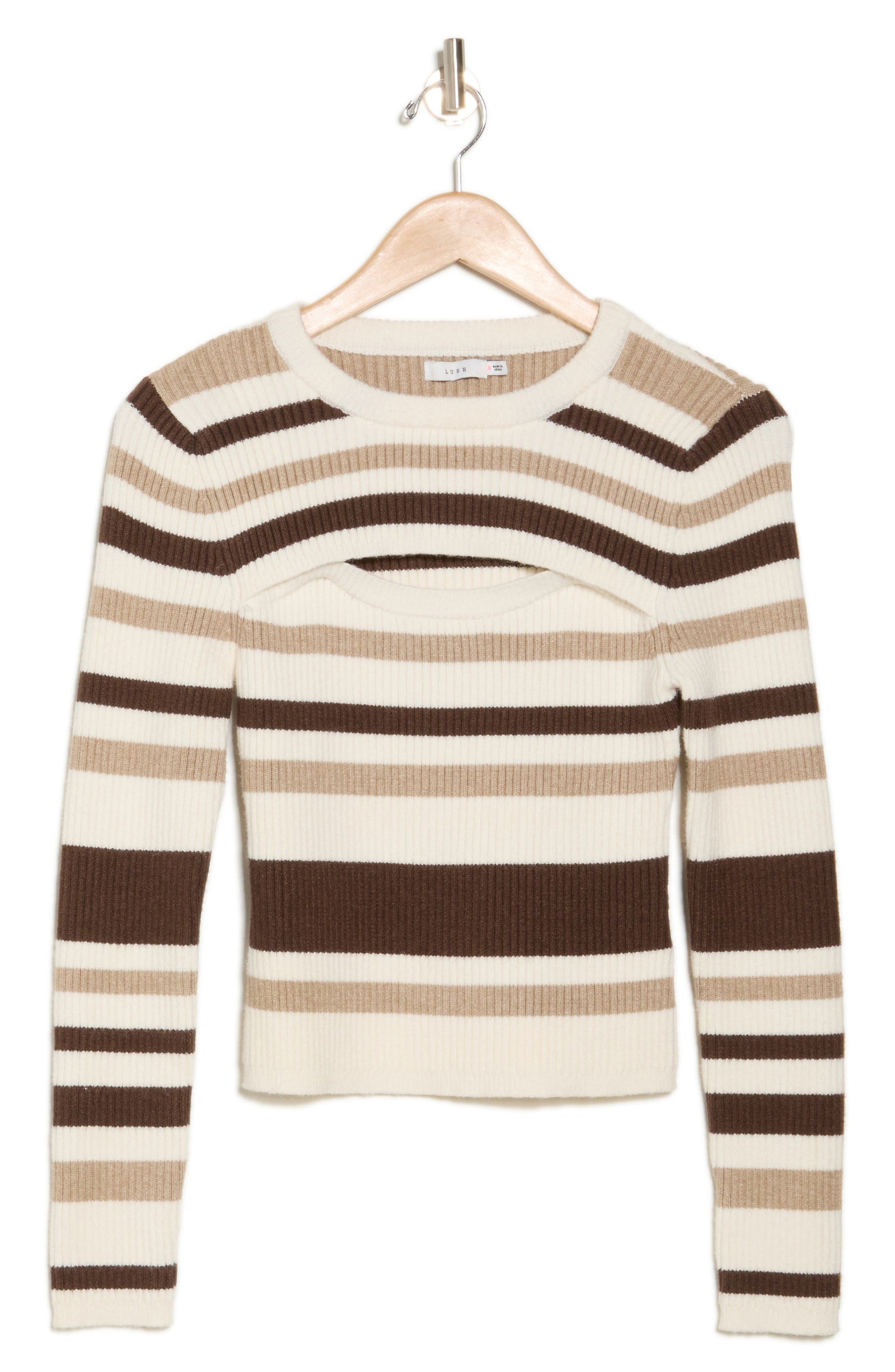 Lush Striped Cutout Sweater, Alternate, color, Taupe Brown Multi