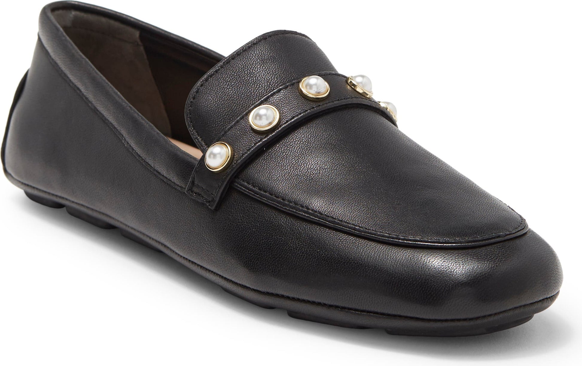 Stuart Weitzman Imitation Pearl Driving Loafer, Main, color, BLACK