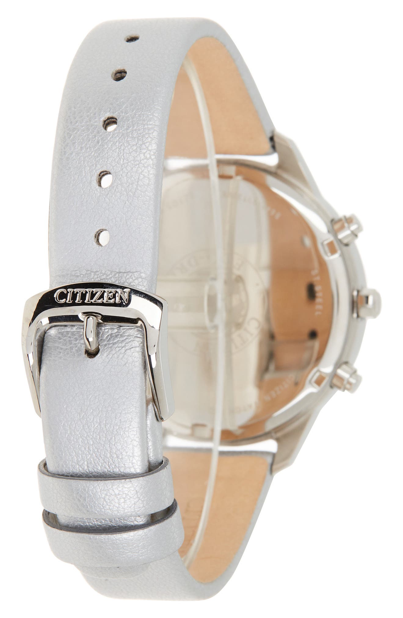 CITIZEN Women's Pearl Chronograph Silver Leather Watch, 39mm, Alternate, color, SILVER