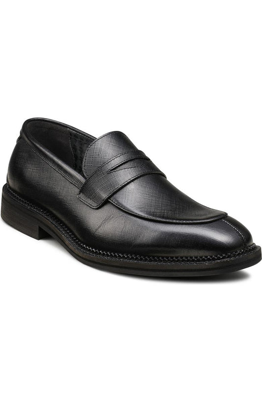 KARL LAGERFELD PARIS Apron Toe Saffiano Leather Penny Loafer (Men)