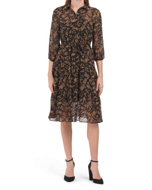 Printed Clip Jacquard Midi Dress