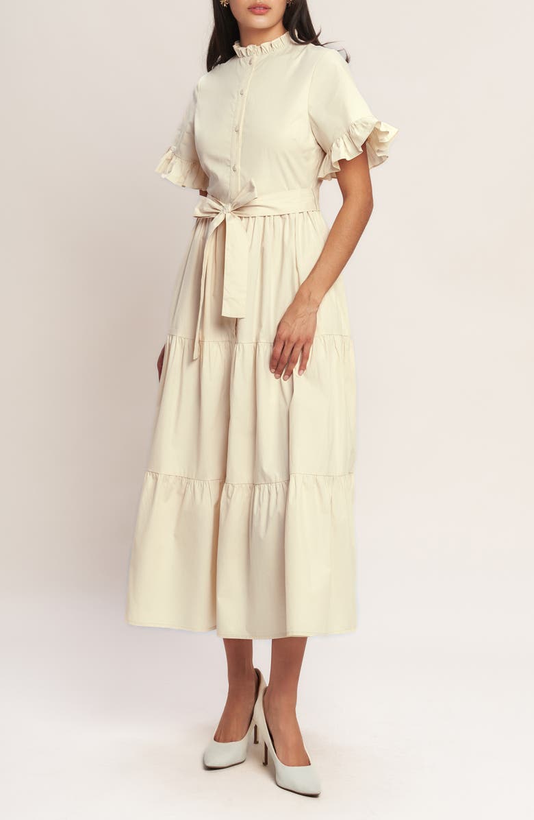 FLYING TOMATO Ruffle Trim Midi Dress