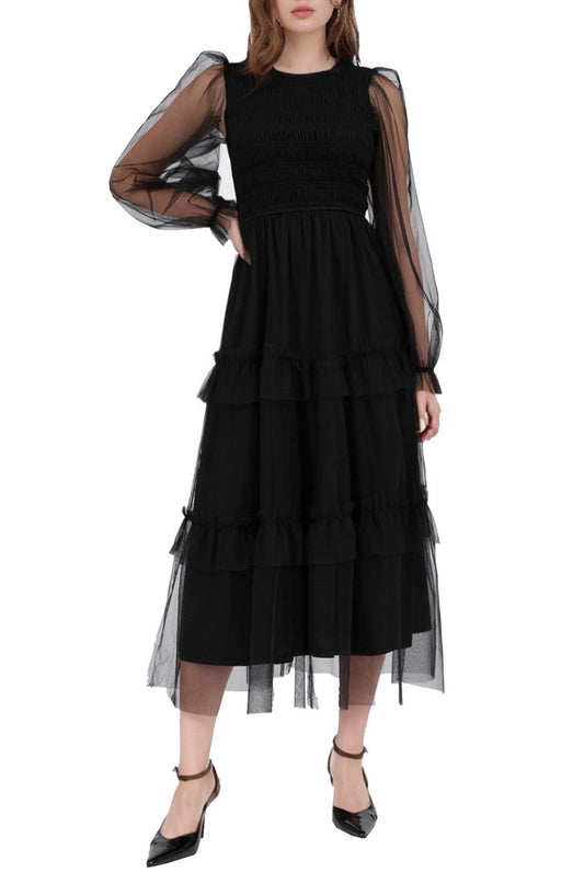 AUGUST SKY Long Sleeve Tulle Maxi Dress