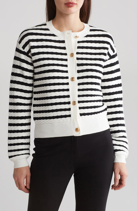 BY DESIGN Tinsley Stripe Cardigan, Main, color, Black/ Gardenia