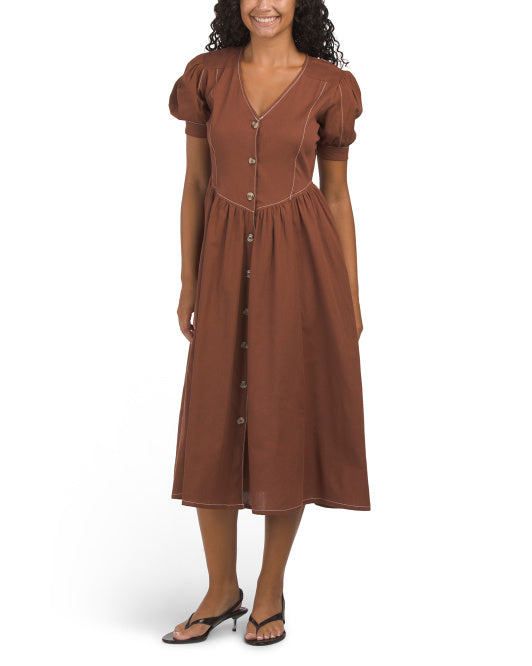 US TOGETHER Contrast Stitching Midi Dress