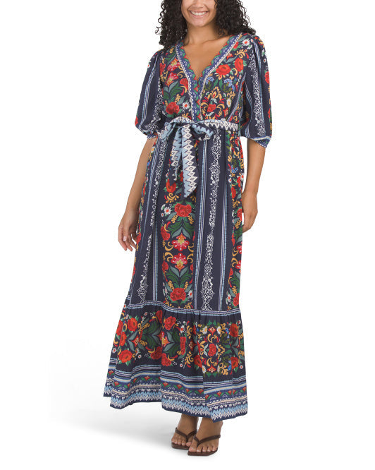 CELINA MOON Short Sleeve Floral Maxi Dress With Belt VinNews Recommendations CELINA MOON Short Sleeve Floral Maxi Dress With Belt VinNews Recommendations