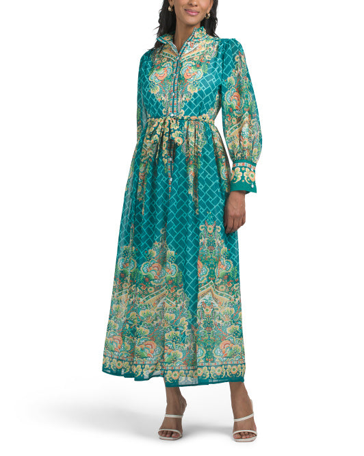 DALIA MACPHEE Deco Paisley Long Sleeve Maxi Dress With Border Detail –  VinNews Recommendations
