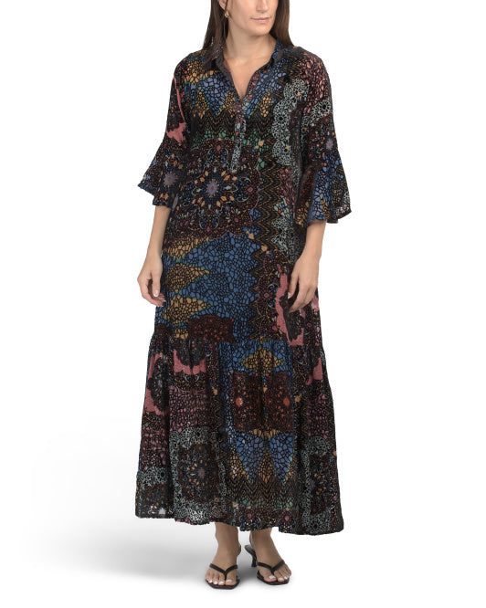 JOHNNY WAS Silk Blend Nash Burnout Maxi Dress