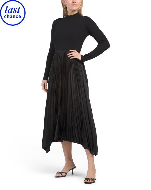 knee length dresses for ladies MOCK NECK SHORT SLEEVE KNIT & WOVEN MIX TIERED MIDI DRESS – Collabks