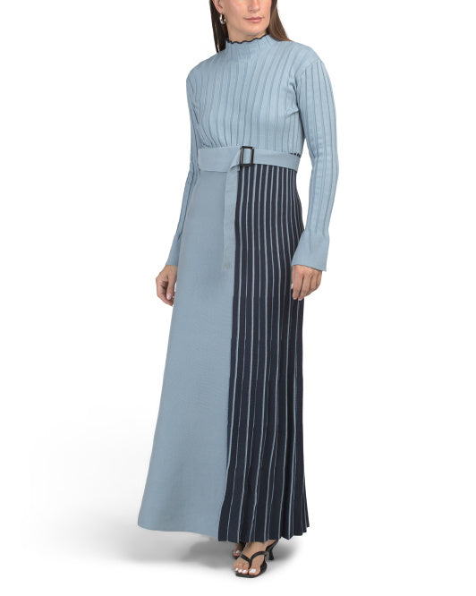 DALIA MACPHEE Long Bell Sleeve Color Block Maxi Sweater Dress