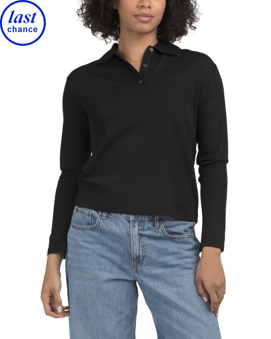 VINCE Wool Relaxed Long Sleeve Polo