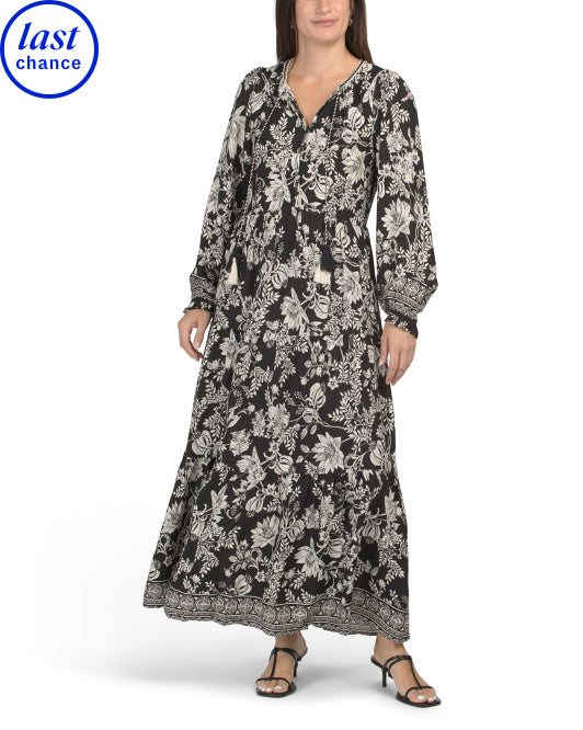 POLAGRAM Border Printed Floral Patterned Maxi Dress