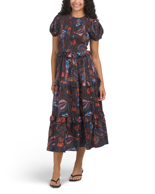 US TOGETHER Floral Maxi Dress With Smocked Bodice