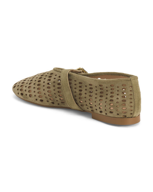IL TOSCANO Made In Italy Suede Perforated Mary Jane Flats