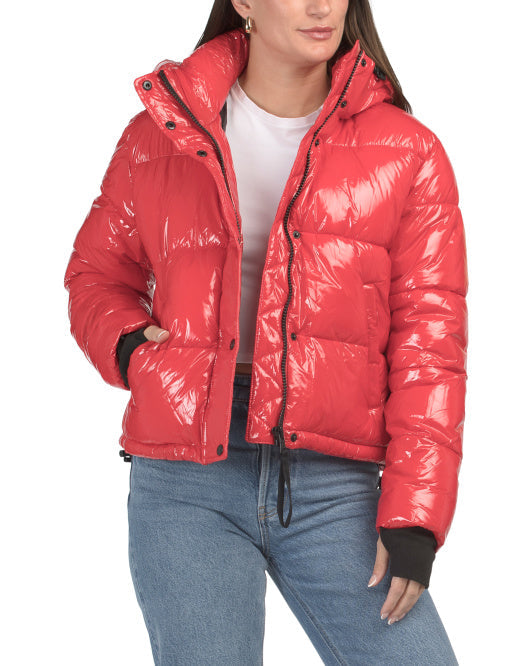 S13 Lexie Shiny Puffer Coat With Detachable Hood