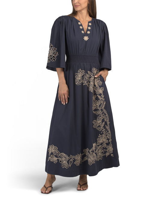 SOLITAIRE Three-quarter Sleeve Floral Embroidered Cutout Dress – VinNews  Recommendations