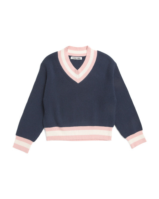 VIGOSS Big Girls Mossy Varsity V-neck Sweater