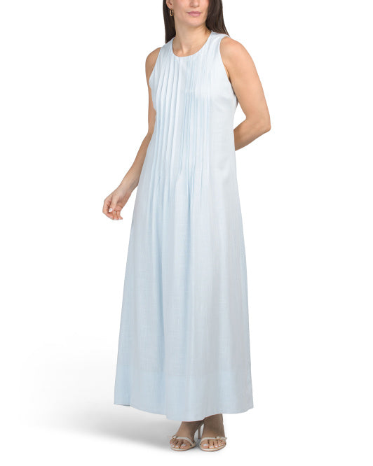 WHITE CLOSET Linen Blend Pleated Maxi Dress