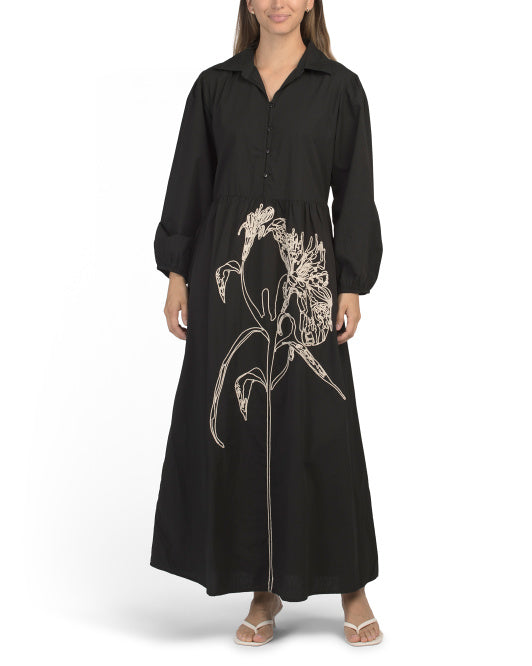 SOLITAIRE Long Sleeve Soutache Floral Maxi Dress