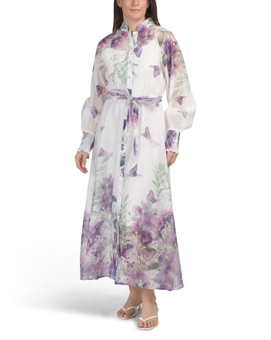 NANCY YANG Butterfly Floral Maxi Dress