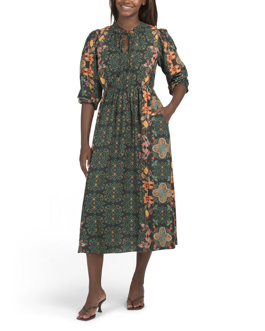 CELINA MOON Long Sleeve Floral Maxi Dress