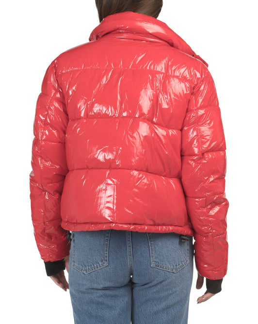 S13 Lexie Shiny Puffer Coat With Detachable Hood