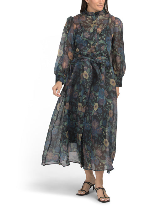 NANCY YANG Floral Puff Sleeve Dress