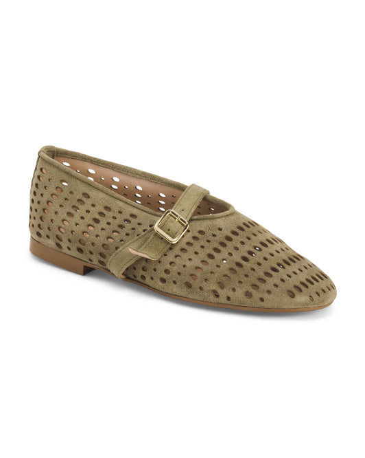 IL TOSCANO Made In Italy Suede Perforated Mary Jane Flats