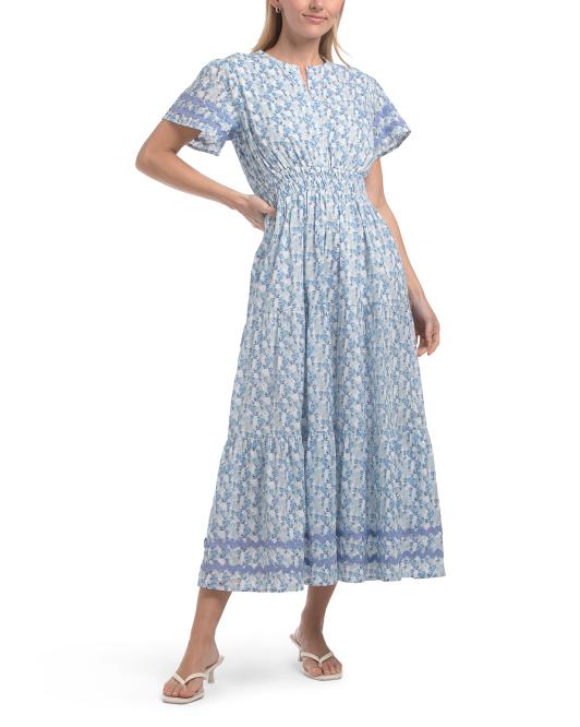 SAIL TO SABLE Cinched Waist Midi Dress With Ric Rac Trim