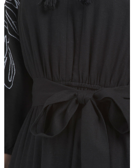 LEA Three Quarter Sleeve Embroidered Midi Dress