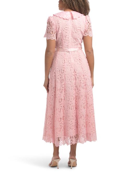 DALIA MACPHEE Short Sleeve Eyelet Collar Lace Dress