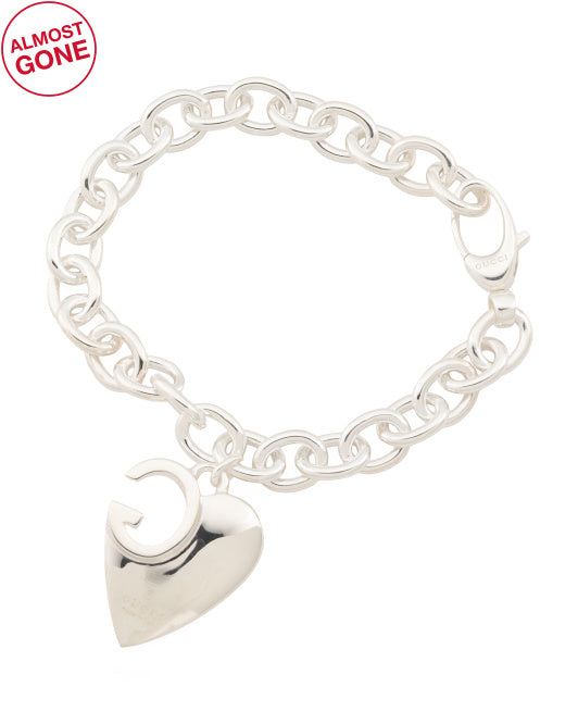 GUCCI Made In Italy Sterling Silver G Heart Bracelet