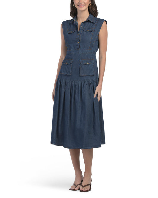 US TOGETHER Drop Waist Denim Dress