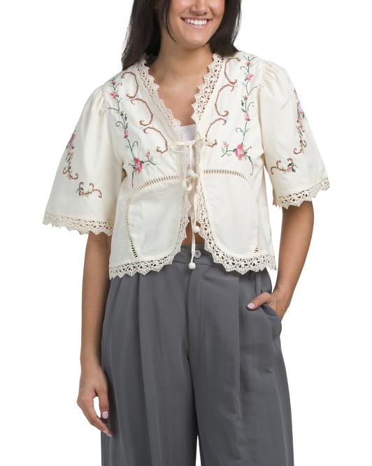 JENNIFER AND GRACE Short Sleeve Eyelet Top