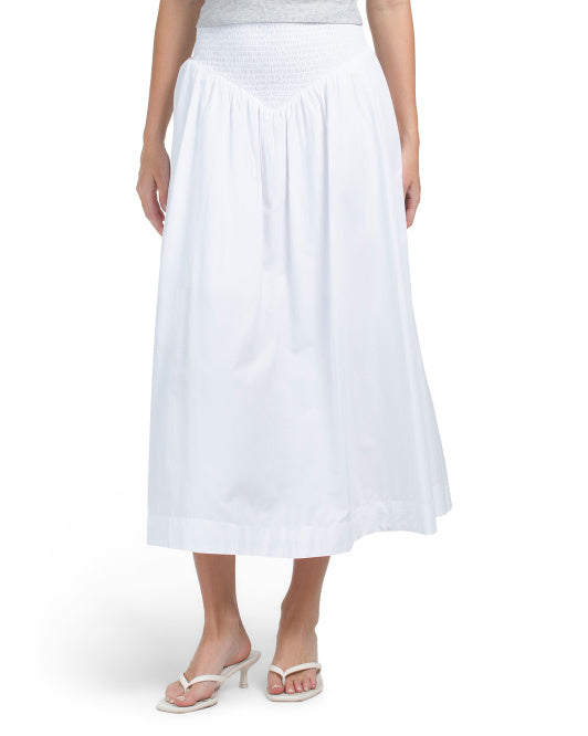 MOON ORCHID V-waist Smocked Poplin Skirt