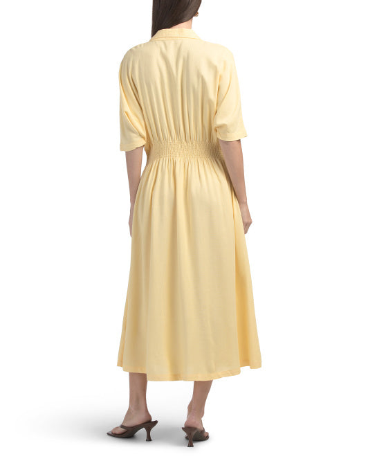 4 OUR DREAMERS Linen Blend Pintuck Waist Shirt Dress