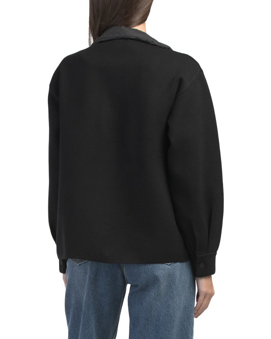 METRIC KNITS Long Sleeve Jacket With Quilted Woven High Collar