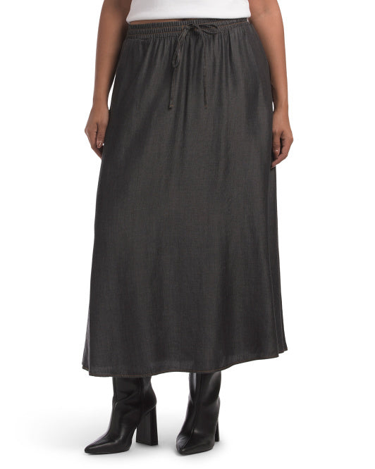 SUNNY LEIGH Elastic Drawstring Waistband Skirt With Pockets