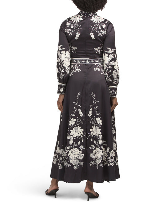 DALIA MACPHEE Long Sleeve Mock Neck Maxi Dress With Belt