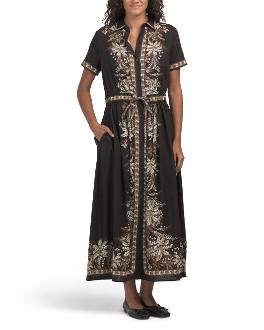 MAX STUDIO Button Front Drawstring Maxi Shirt Dress