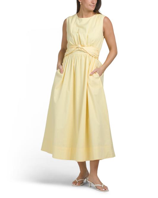 LEA Cotton Poplin Twist Front Maxi Dress