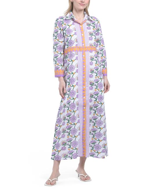 CALYPSO ST. BARTH Avara Border Print Maxi Shirt Dress