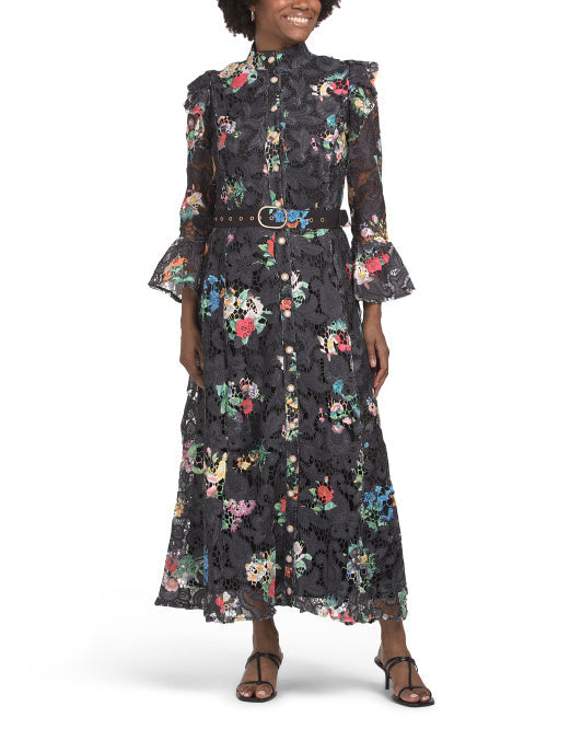 DALIA MACPHEE Long Sleeve Floral Lace Maxi Dress With Belt – VinNews  Recommendations