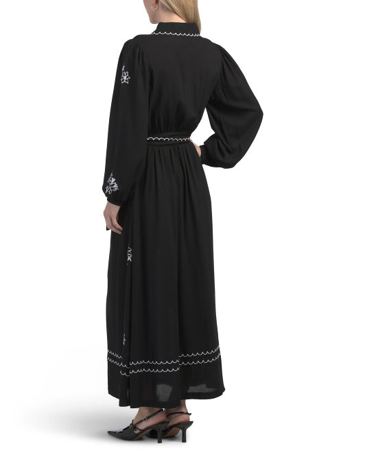 LEA Long Sleeve Floral Embroidered Shirt Dress