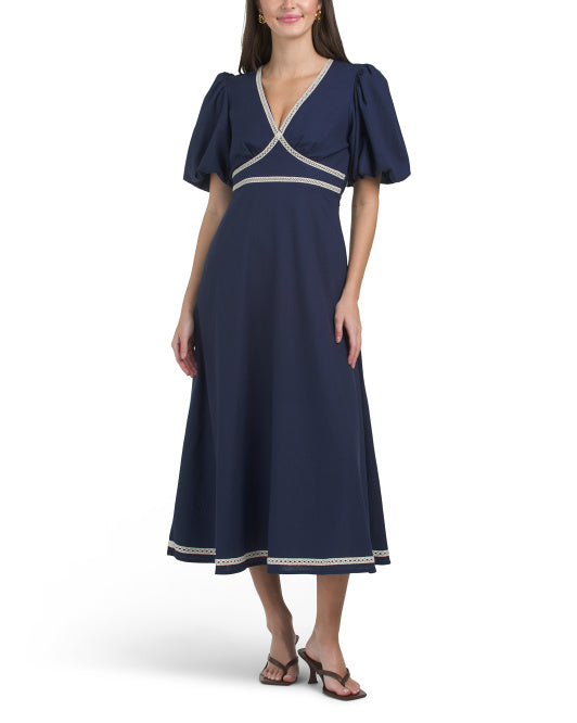 WHITE CLOSET Linen Blend Lace Trim Maxi Dress