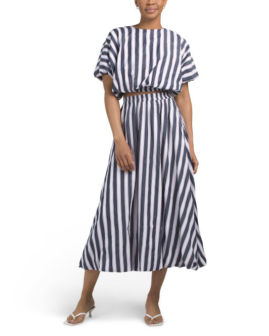 US TOGETHER 2pc Striped Top Bubble Skirt Set