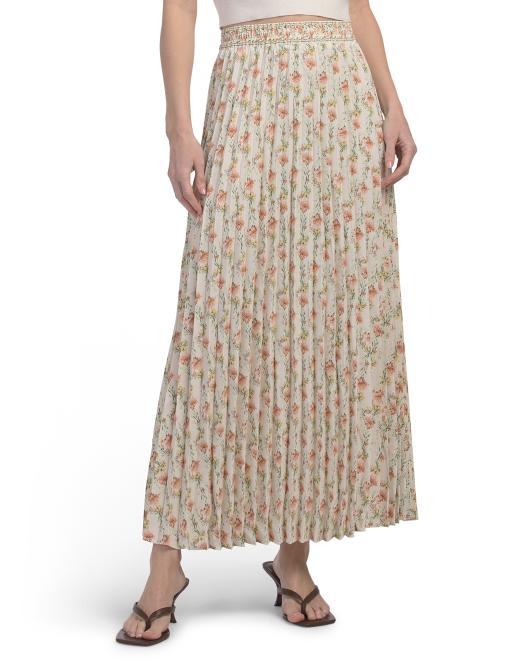 MAX STUDIO LONDON Pleated Floral Maxi Skirt