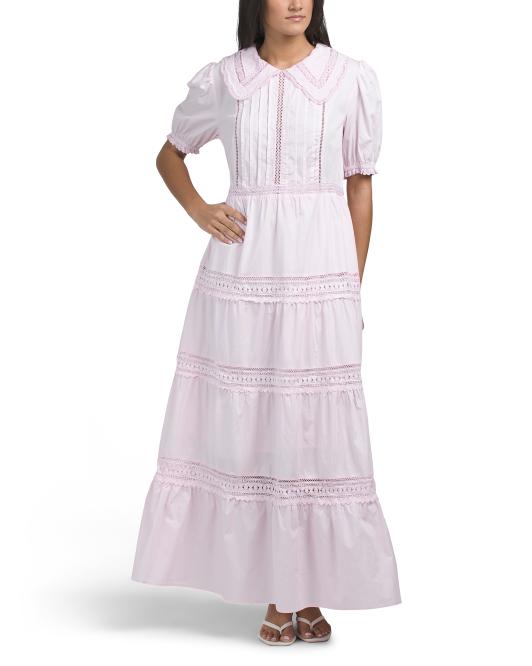 SOLITAIRE Short Sleeve Lace Collar Tiered Maxi Dress